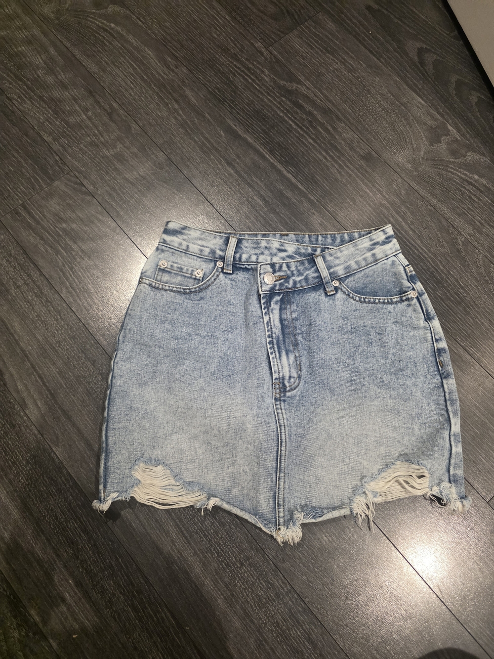 Bobbles And Lace Light Wash Distressed Denim Skirt - Women